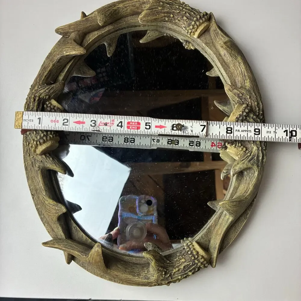 Deer Antler Wall Mount Oval Mirror & Candle/Display Holder Lodge Cabin Rustic